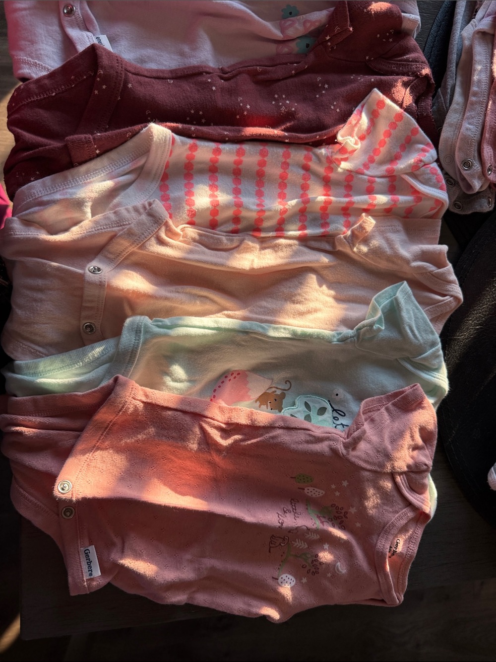 Gerber Baby Girls One-Piece Bodysuits in Pink, Peach, Coral, Mint, and Maroon